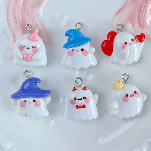 Fashion Halloween Pendant, Resin, with Iron, Ghost, printing, Halloween Design & DIY & different size for choice, more colors for choice, Approx 100PCs/Bag, Sold By Bag