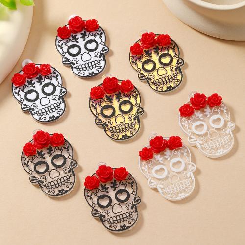 Fashion Halloween Pendant, Acrylic, Skull, printing, Halloween Design & DIY & different designs for choice, more colors for choice, 26.50x38.50x1mm, Approx 100PCs/Bag, Sold By Bag