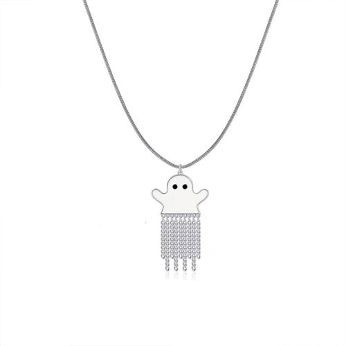 Ketting Halloween, Zinc Alloy, spook, silver plated, Halloween Jewelry Gift & voor vrouw & glazuur & met strass, nikkel, lood en cadmium vrij, 36x61mm, Lengte Ca 60 cm, Verkocht door PC