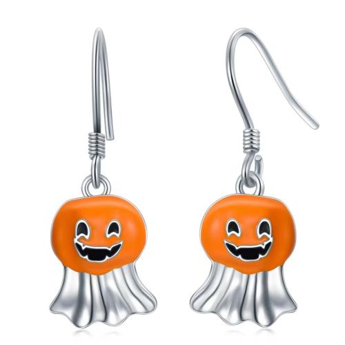 New Hot Halloween Jóias e Decoração, liga de zinco, Abóbora, cromado de cor prateada, Jóias de Halloween & para mulher & esmalte, níquel, chumbo e cádmio livre, 15mm, vendido por par