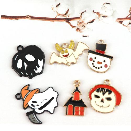 Fashion Halloween vedhæng, Zinc Alloy, guldfarve belagt, Halloween Design & Anden figur til valg & du kan DIY & emalje, flere farver til valg, nikkel, bly & cadmium fri, Ca. 100pc'er/Bag, Solgt af Bag