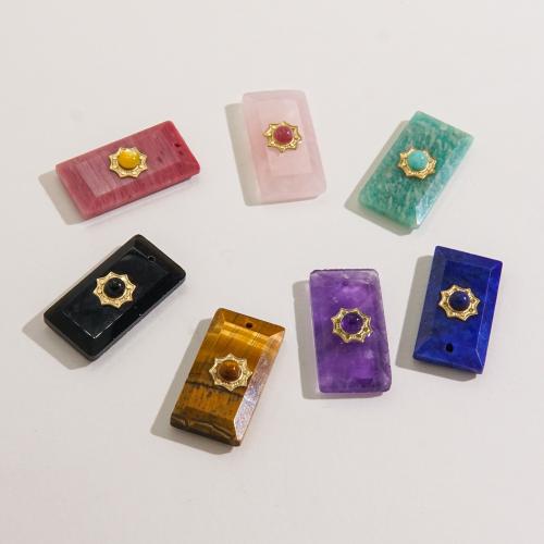 Gemstone Pendants Jewelry, Natural Stone, with 304 Stainless Steel, Rectangle, Vacuum Ion Plating, DIY & different materials for choice, more colors for choice, 13x25mm, Sold By PC