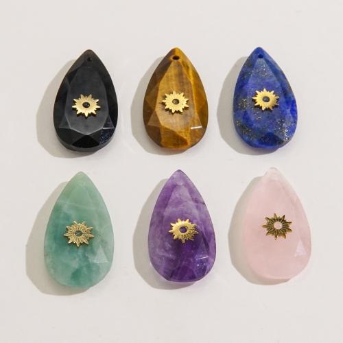 Gemstone Pendants Jewelry, Natural Stone, with 304 Stainless Steel, Teardrop, Vacuum Ion Plating, DIY & different materials for choice, more colors for choice, 13x25mm, Sold By PC