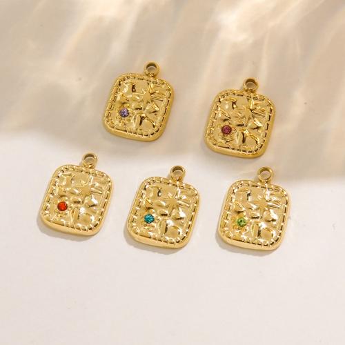 Stainless Steel Pendants 304 Stainless Steel Square Vacuum Ion Plating DIY & with rhinestone Sold By PC