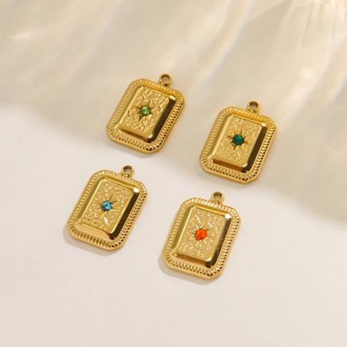 Stainless Steel Pendants 304 Stainless Steel Rectangle Vacuum Ion Plating DIY & with rhinestone Sold By PC