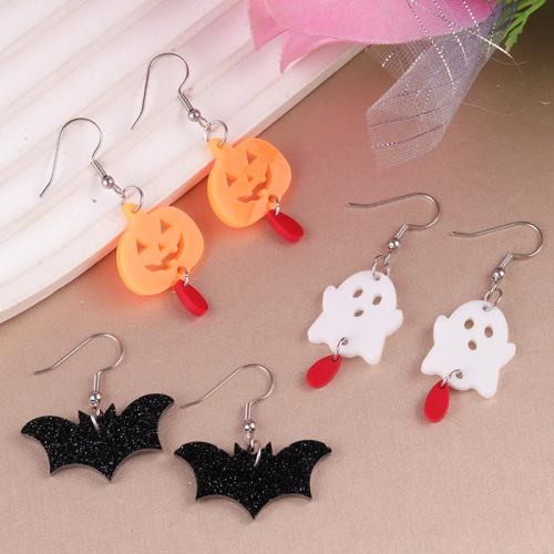 Nouveaux bijoux et décorations d'Halloween populaires, Acrylique, avec alliage de zinc, Placage de couleur argentée, Forme différente pour le choix & Bijoux d'Halloween & pour femme, plus de couleurs à choisir, Vendu par paire