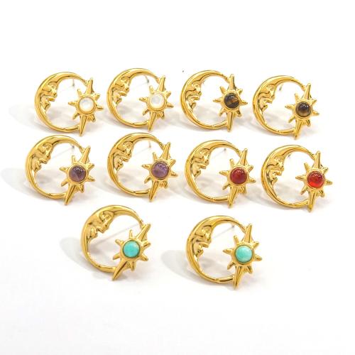 Pendientes de Acero Inoxidable, acero inoxidable 304, Luna y estrella, Joyería & diferentes materiales para la opción & para mujer, más colores para la opción, 19x18mm, Vendido por Par