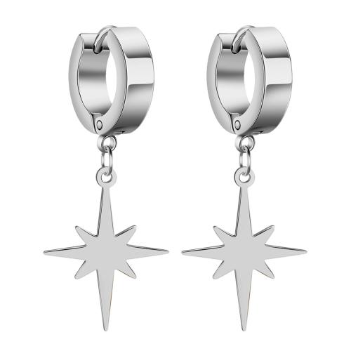 Huggie Hoop Drop Earring, 304 Stainless Steel, Eight Point Star, Vacuum Ion Plating, fashion jewelry & for woman, more colors for choice, Sold By Pair