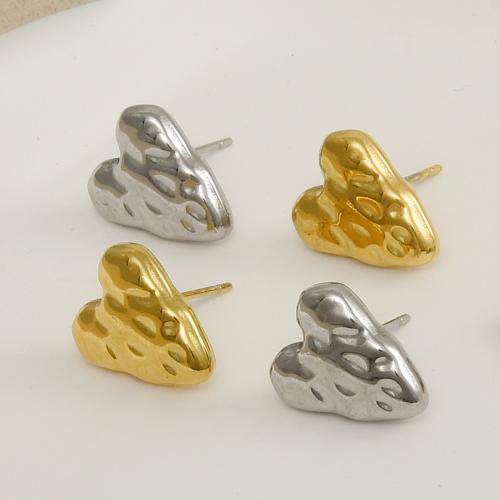 Stainless Steel Stud Earrings 304 Stainless Steel Heart plated for woman Sold By Pair