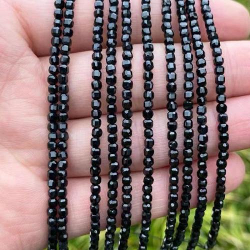 Perles bijoux en pierres gemmes, Schorl, DIY, noire, 3x3mm, 150PC/brin, Vendu par brin