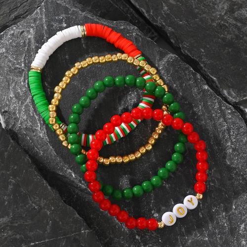 Pulseiras do  Natal, plástico, with argila de polímero, Design de Natal & para mulher, cores misturadas, comprimento 17.5 , vendido por PC