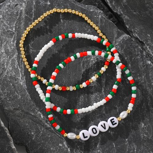 Christmas Holiday Bracelet, Plastic, with Seedbead & Plastic Pearl, Christmas Design & for woman, mixed colors, Length:17.5 cm, Sold By PC