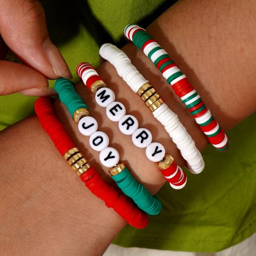 Christmas Holiday Bracelet, Plastic, with Polymer Clay, Christmas Design & for woman, mixed colors, Length:17.5 cm, Sold By Set