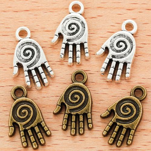 Tibetan Style main pendentifs, alliage de zinc, Placage, DIY, plus de couleurs à choisir, 19x11mm, 100PC/sac, Vendu par sac