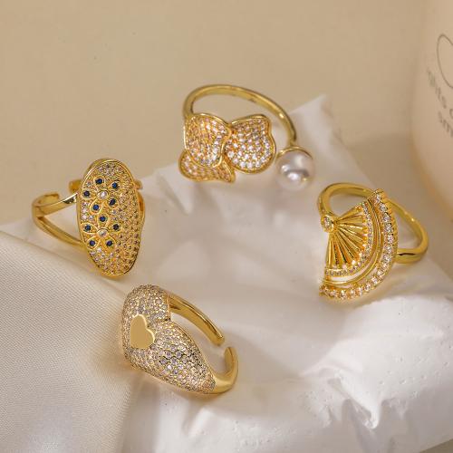 Cubic Zirconia Micro Pave Brass Ring gold color plated fashion jewelry & micro pave cubic zirconia golden nickel lead & cadmium free Sold By PC