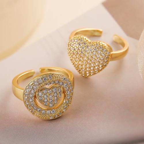 Cubic Zirconia Micro Pave Brass Ring gold color plated fashion jewelry & micro pave cubic zirconia golden nickel lead & cadmium free Sold By PC