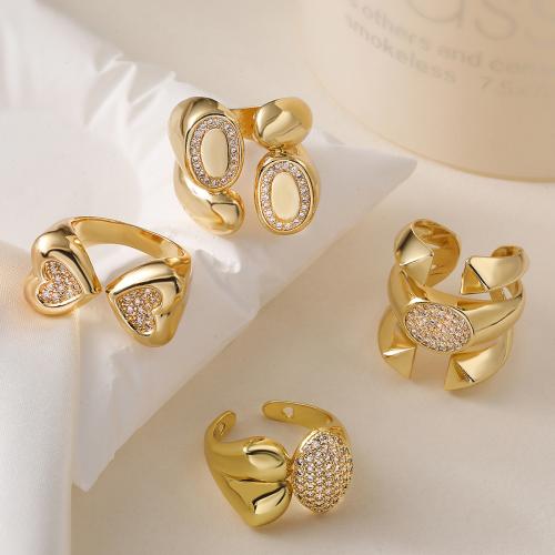 Cubic Zirconia Micro Pave Brass Ring gold color plated fashion jewelry & micro pave cubic zirconia golden nickel lead & cadmium free Sold By PC