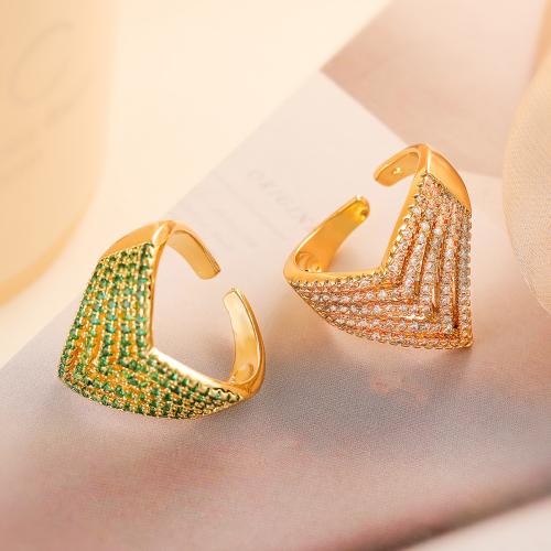 Cubic Zirconia Micro Pave Brass Ring gold color plated fashion jewelry & micro pave cubic zirconia nickel lead & cadmium free Sold By PC