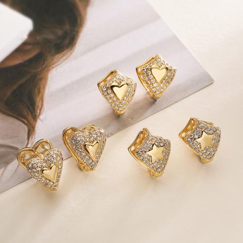 Cubic Zirconia Micro Pave Brass Earring gold color plated fashion jewelry & micro pave cubic zirconia golden nickel lead & cadmium free Sold By Pair