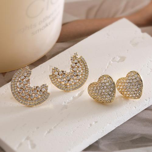 Cubic Zirconia Micro Pave Brass Earring gold color plated fashion jewelry & micro pave cubic zirconia golden nickel lead & cadmium free Sold By Pair