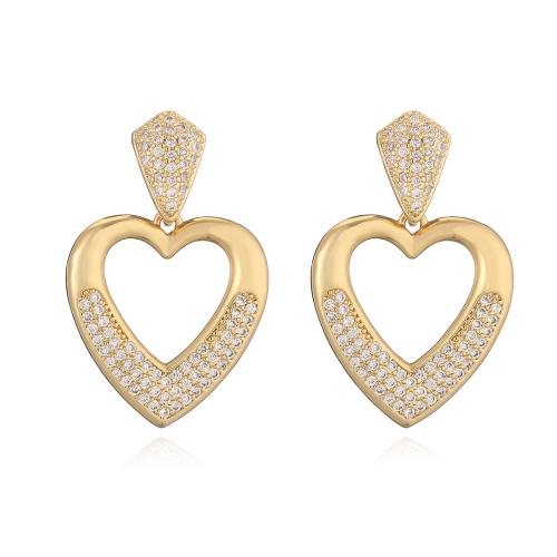 Boucles d'oreilles en laiton zircon cubique pavent, coeur, Placage, bijoux de mode & pavé de micro zircon, plus de couleurs à choisir, protéger l'environnement, sans nickel, plomb et cadmium, 19x31mm, Vendu par paire