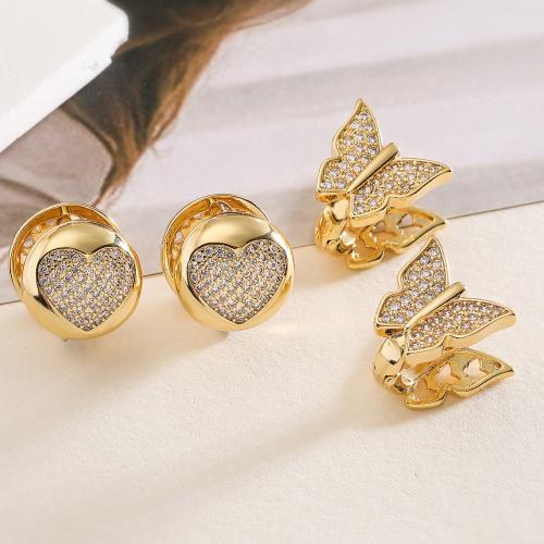 Cubic Zirconia Micro Pave Brass Earring gold color plated fashion jewelry & micro pave cubic zirconia golden nickel lead & cadmium free Sold By Pair