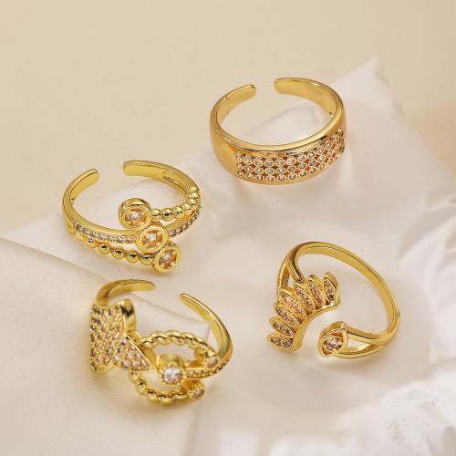 Cubic Zirconia Micro Pave Brass Ring gold color plated fashion jewelry & micro pave cubic zirconia golden nickel lead & cadmium free Sold By PC