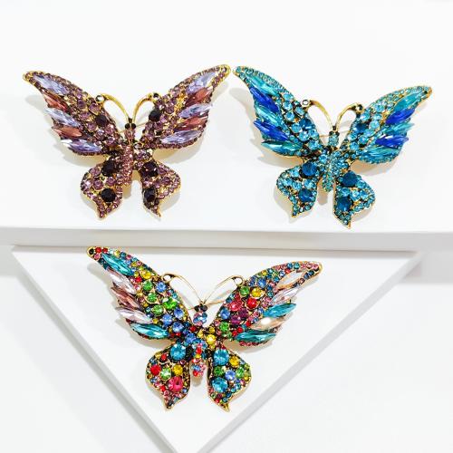 Broches en alliage de zinc, papillon, Placage, bijoux de mode & avec strass, plus de couleurs à choisir, protéger l'environnement, sans nickel, plomb et cadmium, 78x49mm, Vendu par PC