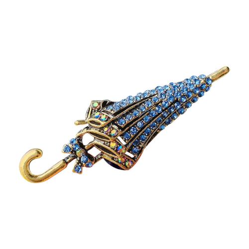 Tibetan Style Brooches, Umbrella, plated, fashion jewelry & with rhinestone, more colors for choice, nickel, lead & cadmium free, 20x65mm, Sold By PC