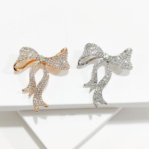 Zinc Alloy Brooches Bowknot plated fashion jewelry & with rhinestone nickel lead & cadmium free Sold By PC