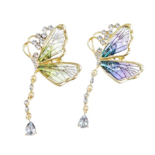 Tibetan Style Brooches, Butterfly, plated, fashion jewelry & with rhinestone, more colors for choice, nickel, lead & cadmium free, Sold By PC