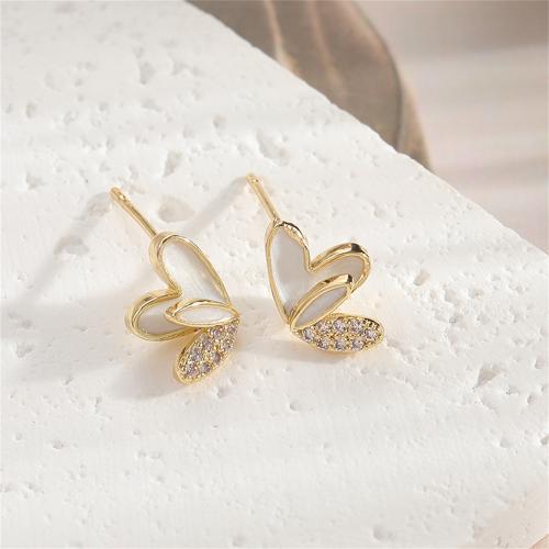 Lo zinco in lega Stud Earring, lega in zinco, Cuore, placcato color oro, gioielli di moda & smalto & con strass, dorato, assenza di nichel,piombo&cadmio, 10x10mm, Venduto da coppia