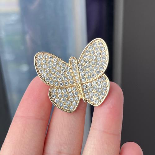 Tibetan Style Brooches, Butterfly, plated, fashion jewelry & with rhinestone, more colors for choice, nickel, lead & cadmium free, 35x30mm, Sold By PC