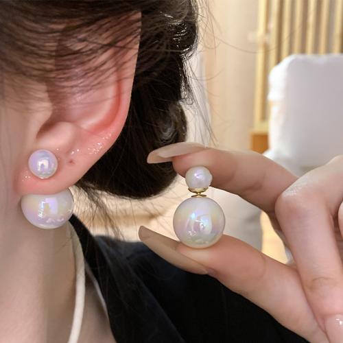 Tibetan Style Stud Earring, Plastic Pearl, with Tibetan Style, fashion jewelry, white, 15x15mm, Sold By Pair