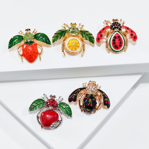 Zinc Alloy Brooches Bee plated fashion jewelry & enamel & with rhinestone nickel lead & cadmium free Sold By PC