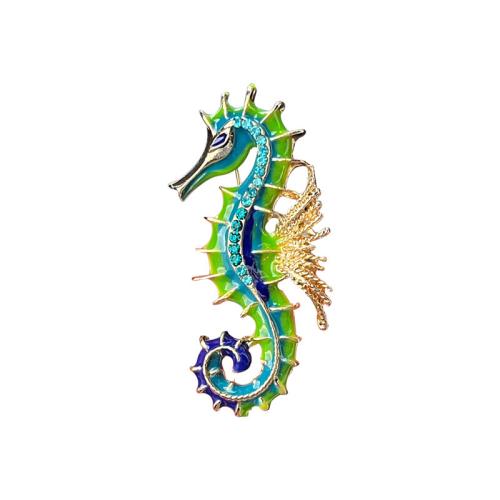 Tibetan Style Brooches, Seahorse, gold color plated, fashion jewelry & enamel, green, nickel, lead & cadmium free, 55x25mm, Sold By PC