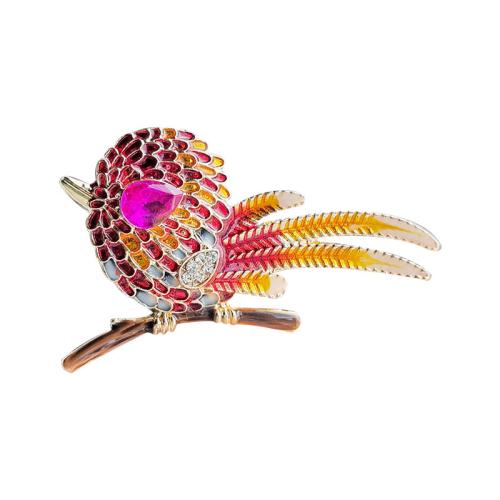 Tibetan Style Brooches, Bird, gold color plated, fashion jewelry & enamel & with rhinestone, more colors for choice, nickel, lead & cadmium free, 50x32mm, Sold By PC