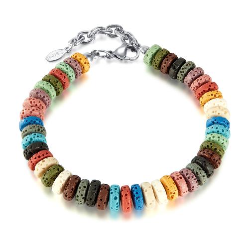 Stainless Steel Jewelry Bracelet, 304 Stainless Steel, with Lava, with 35mm extender chain, polished, fashion jewelry & Unisex, multi-colored, Length:190 mm, Sold By PC