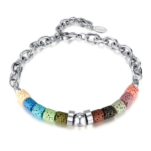 Stainless Steel Jewelry Bracelet, 304 Stainless Steel, with Lava, with 35mm extender chain, fashion jewelry & for man, multi-colored, Length:205 mm, Sold By PC