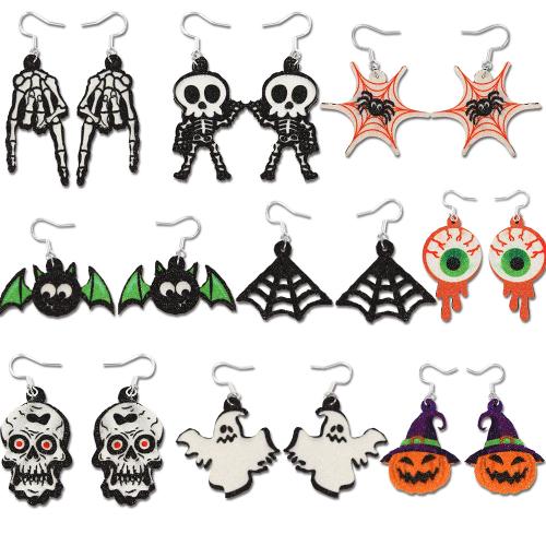 aleación de zinc Pendientes con Colgantes, con Fieltro & cuero brillo, medio hecho a mano, Diseño de Halloween & diferentes estilos para la opción & para mujer, Vendido por Par