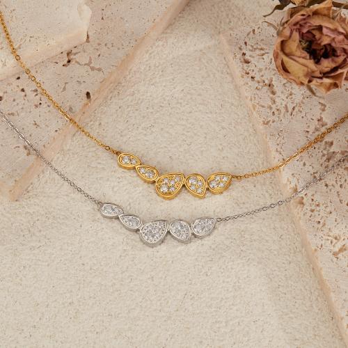 Stainless Steel Jewelry Necklace, 304 Stainless Steel, with Cubic Zirconia, with 50mm extender chain, plated, fashion jewelry & for woman, more colors for choice, Length:430 mm, Sold By PC