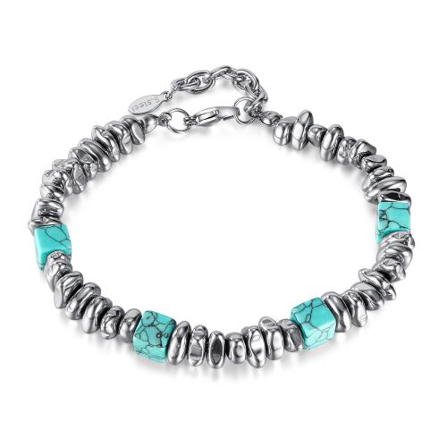 Stainless Steel Jewelry Bracelet, 304 Stainless Steel, with turquoise & Hematite, with 35mm extender chain, plated, fashion jewelry & for man, original color, Length:195 mm, Sold By PC