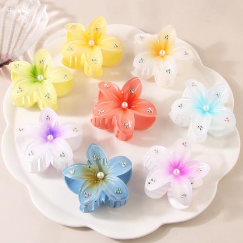 Hair Claw Clips Plastic Flower stoving varnish for woman & with rhinestone Sold By PC