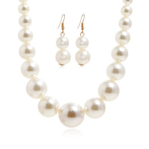 Plastic Pearl Jewelry Set, earring & necklace, with Tibetan Style, plated, 2 pieces & fashion jewelry & for woman, white, Sold By Set