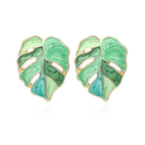 Tibetan Style Stud Earring, Leaf, plated, for woman & enamel, more colors for choice, Sold By Pair