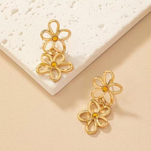 Tibetan Style Stud Earring, petals, plated, micro pave cubic zirconia & for woman, gold, 39x17mm, Sold By Pair