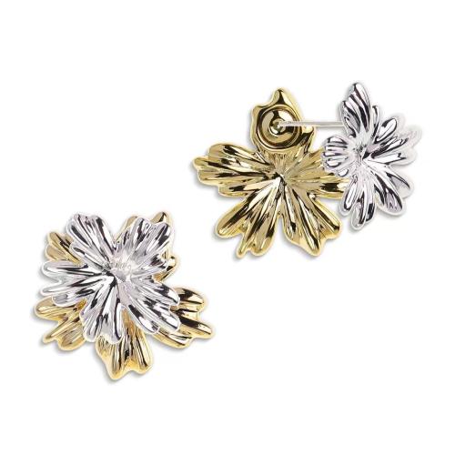 Tibetan Style Stud Earring, petals, plated, for woman, gold, 25x25mm, Sold By Pair