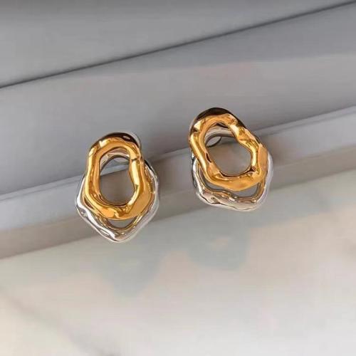 Tibetan Style Stud Earring, plated, for woman, gold, 15x20mm, Sold By Pair