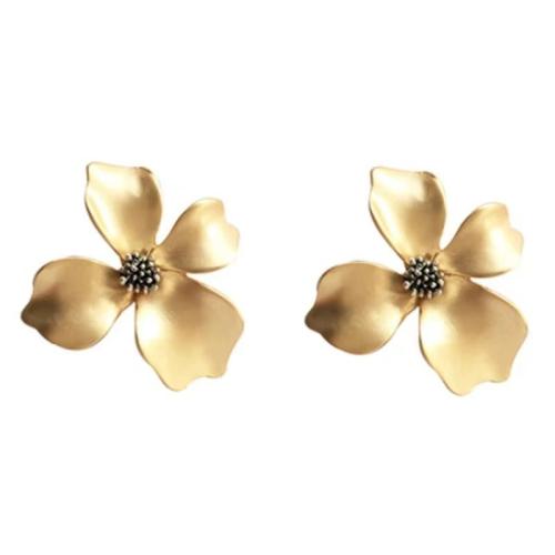 Tibetan Style Stud Earring, petals, plated, for woman, gold, 30x30mm, Sold By Pair