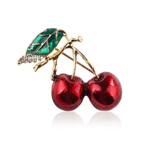 Zinc Alloy Brooches Cherry plated for woman & with rhinestone red Sold By PC